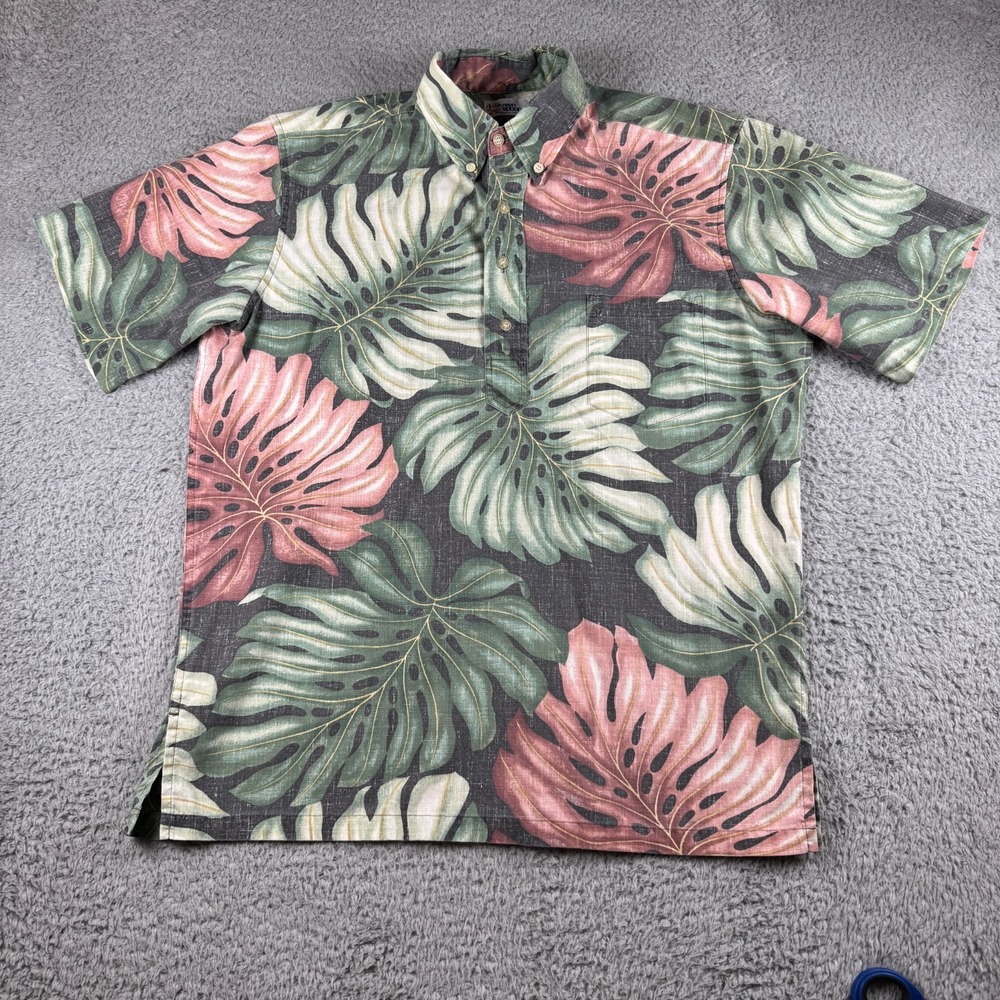 Vintage Reyn Spooner M/L Monstera Leaves Pullover Floral made In Hawaii Aloha